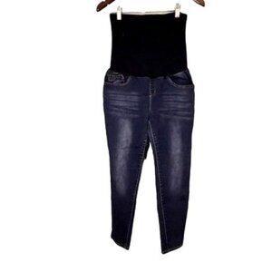 Haute Mama Maternity Jeans Size L Stretch Black Blue Denim High Waist Design